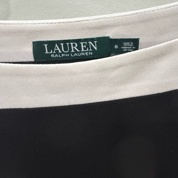 Lauren Ralph Lauren Black White Colorblock Sheath Dress Ruched Side Size 8 - Picture 2 of 3
